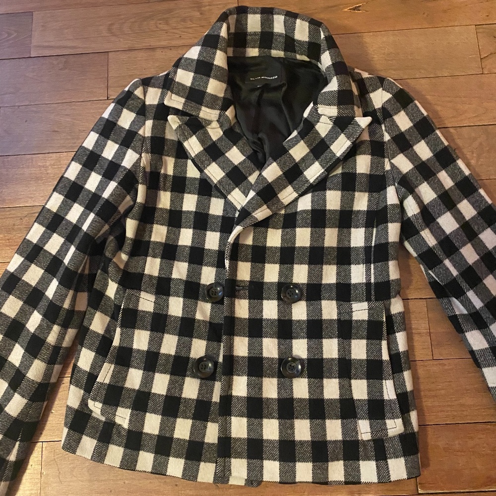 Club Monaco Checkered Wool Peacoat